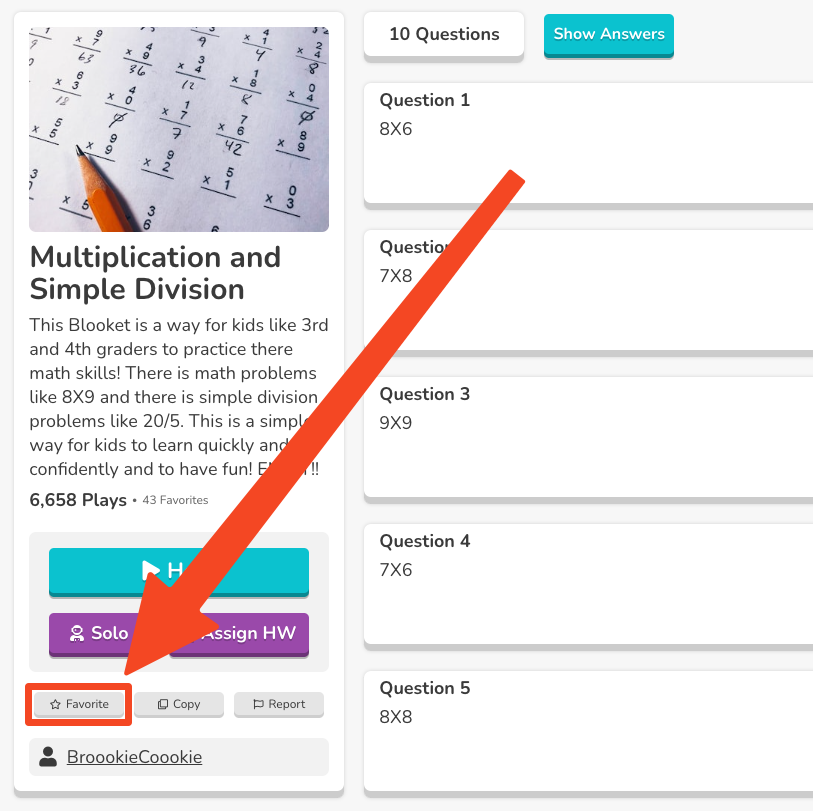 How to Favorite a Blooket Question Set Blooket